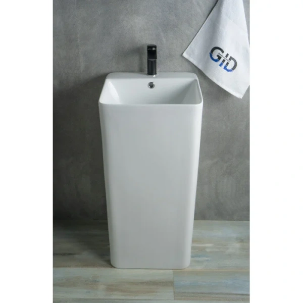 Раковина напольная GID Autonomo Nb148 42 см белая 81117 (детальная фотография), прямоугольной формы, моноблок