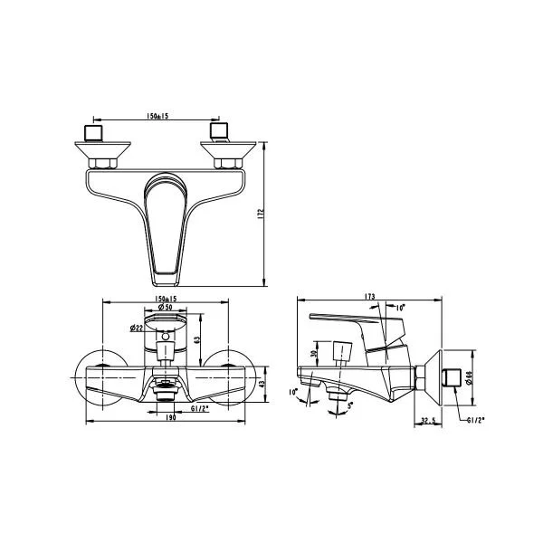 Смеситель для ванны Bravat Line F65299C-B-RUS (детальная фотография), для ванны