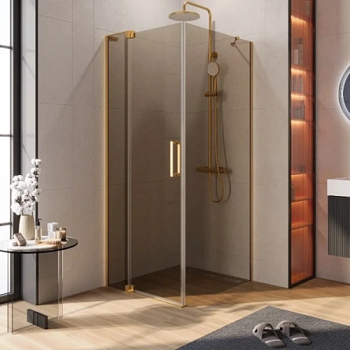 Душевой уголок Cezares Slider 90х80 см стекло бронзовое профиль брашированное золото - фото 7