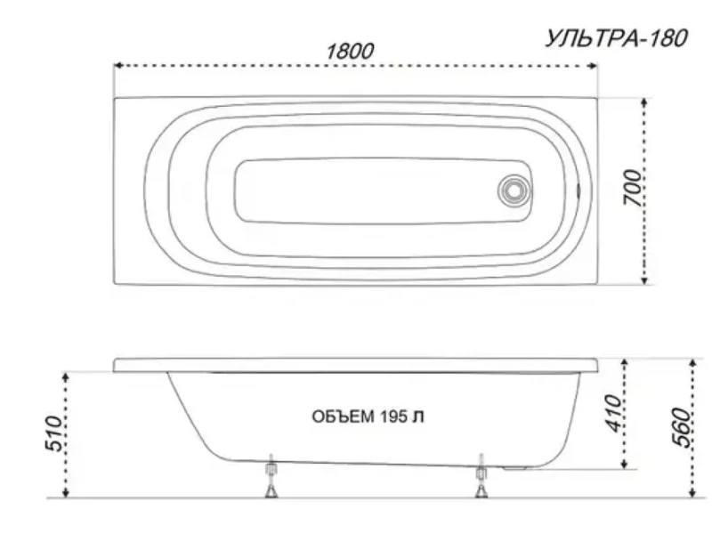 Ванна акриловая Triton Стандарт Ультра Щ0000048586, 180 x 70 см, с полкой, белая (детальная фотография), акриловые