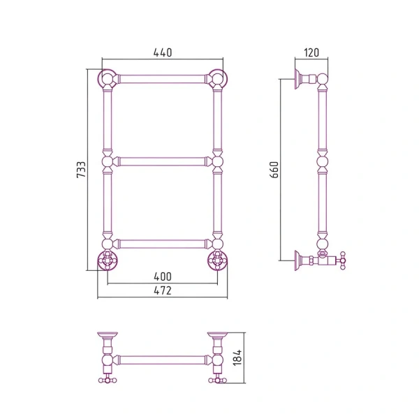 Полотенцесушитель водяной Сунержа Ренессанс 40х66 см белый 12-0280-6640 (детальная фотография), классические, ретро