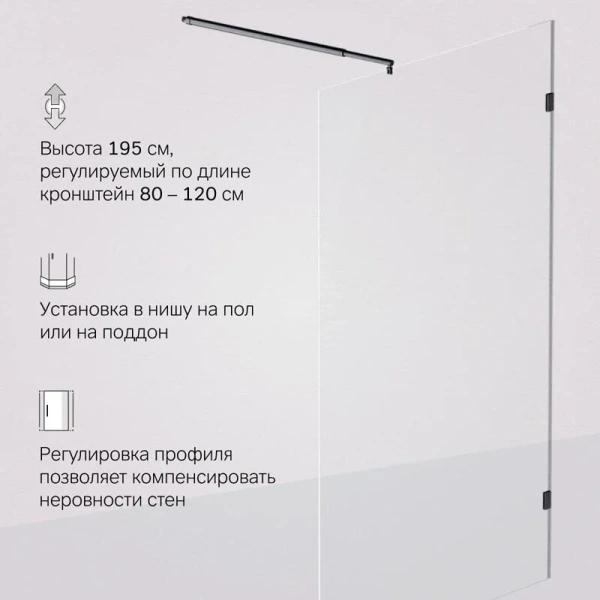 Душевая перегородка Am.Pm X-Joy 120 см профиль черный W94WI-120-F1-BTE (детальная фотография) index_1