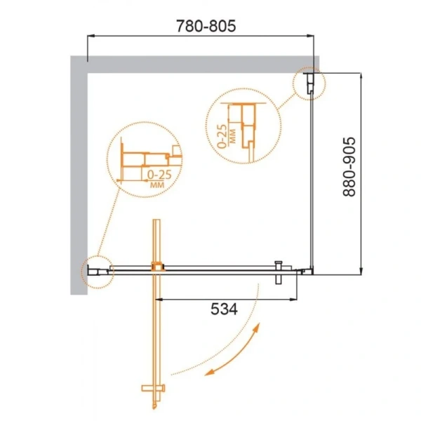 Душевой уголок Cezares Molveno 80x90 см стекло прозрачное MOLVENO-AH-1-80/90-C-Cr-IV (детальная фотография), прямоугольные
