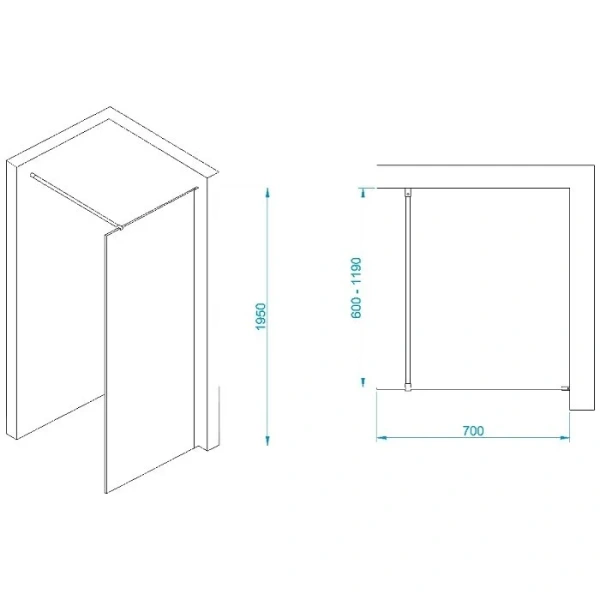 Душевая перегородка RGW Walk In 70 см профиль черный, стекло матовое 35100207-24 (детальная фотография), современные, hi-tech