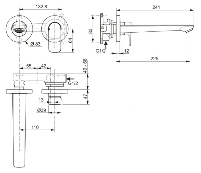 Смеситель для раковины Ideal Standard Connect Air настенный A7009AA (детальная фотография), для раковины