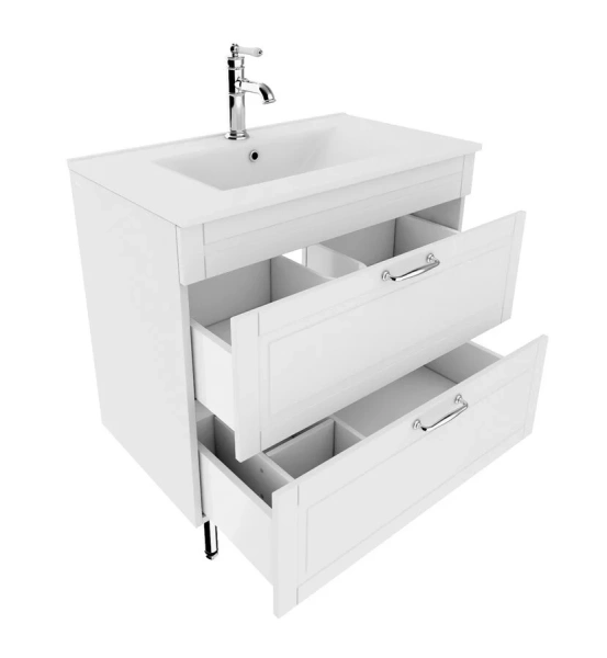 Тумба с раковиной напольная IDDIS Oxford OXF80W0i95K 80 см с перекатным организатором (детальная фотография), современная, hi-tech