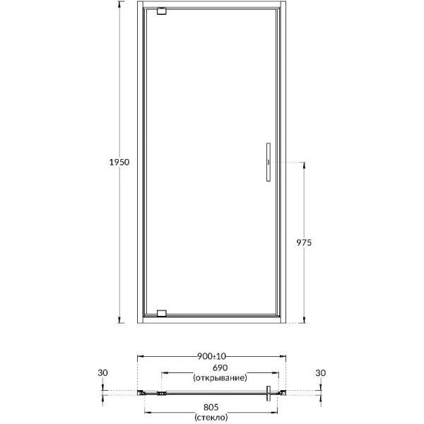 Душевая дверь в нишу Kerama Marazzi Vetro 90 см профиль хром VE.90.PD.CR (детальная фотография), современные, hi-tech