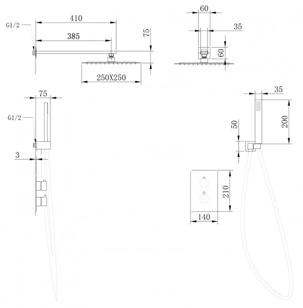 Душевой комплект Abber Weiss Insel AF8051 скрытого монтажа (детальная фотография), душевые комплекты, наборы