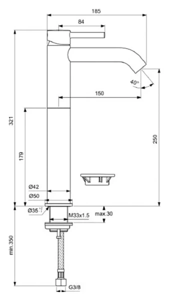 Смеситель для раковины Ideal Standard Ceraline с удлиненным корпусом BC269AA (детальная фотография), для раковины