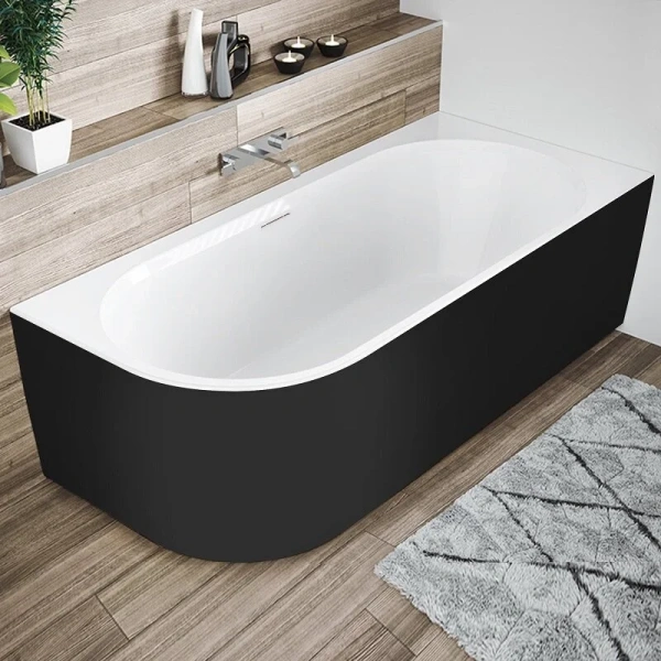Акриловая ванна Riho Desire Corner Velvet Fall B087008220/B088002220, 184 x 84 см, с подсветкой, наполнение через перелив, литые панели слева/справа (черные матовые), чаша белая матовая B088007220 (детальная фотография), асимметричные