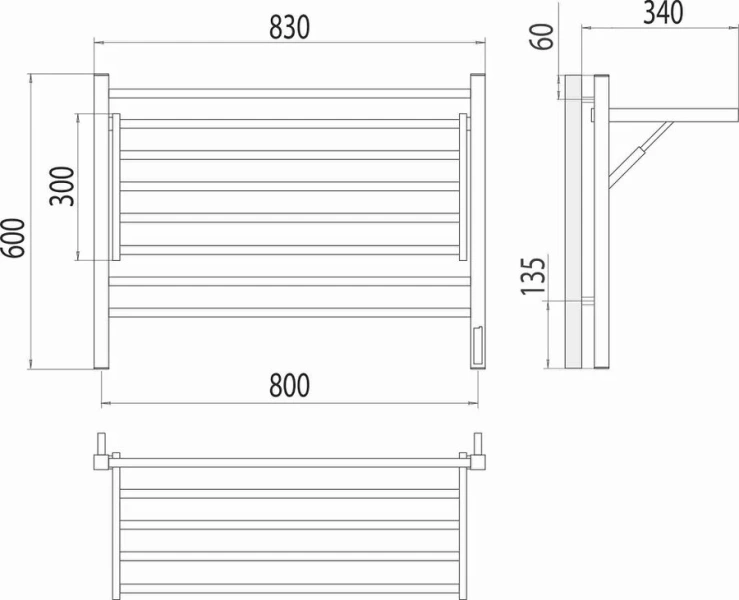 Полотенцесушитель электрический Terminus Горизонт П8 800х600 черный муар 4670078543608 (детальная фотография), современные, hi-tech