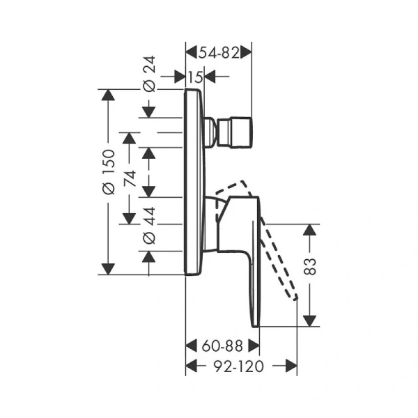 Смеситель для душа Hansgrohe Vernis Blend 71466 настенный (детальная фотография), для душа