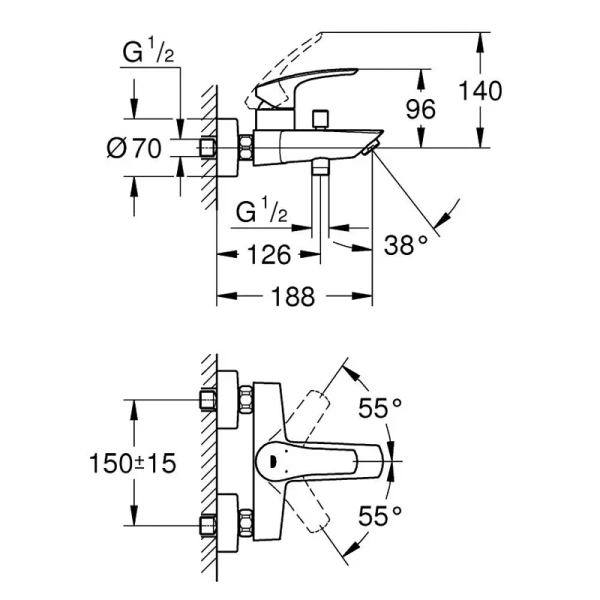 Комплект смесителей Grohe Eurosmart 123570 (детальная фотография), для ванны