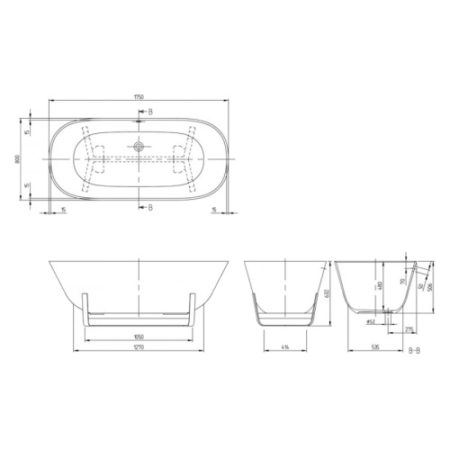 Ванна квариловая Villeroy & Boch Antheus 175х80 см белая Alpine White UBQ175ANH7F4BCV-01 (детальная фотография), овальные