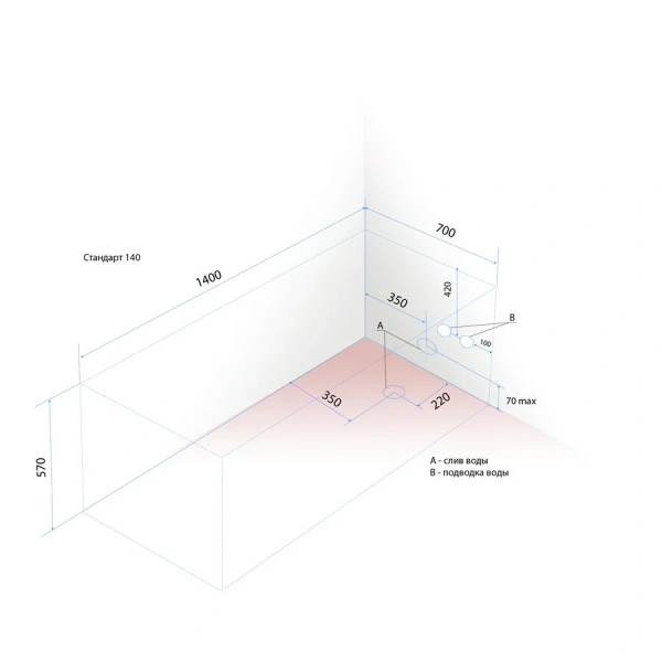 Ванна акриловая Triton Стандарт 140х70 см белая Н0000099327 (детальная фотография), без гидромассажа, недорогие, маленькие