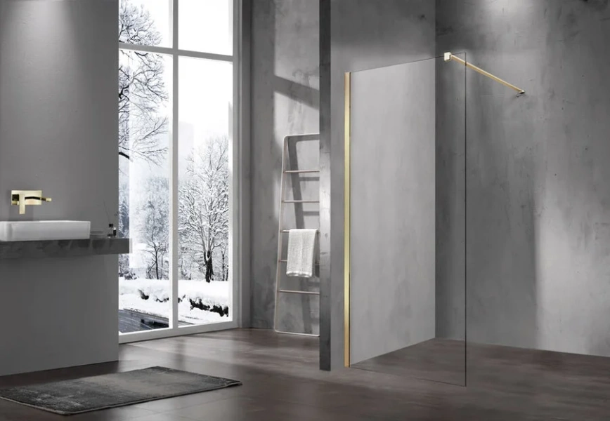 Душевая перегородка Vincea Walk In 100 см профиль матовый золотой, стекло прозрачное VSW-1H100CLG (детальная фотография), золото