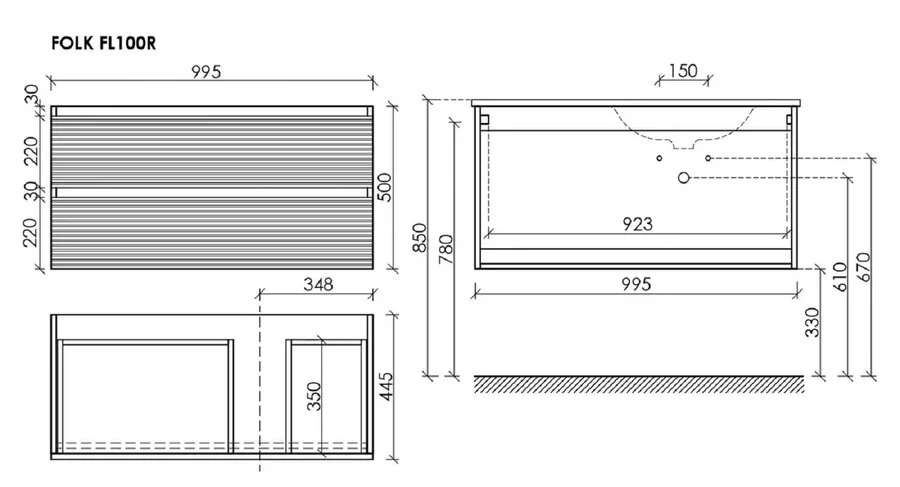 Тумба под раковину подвесная Sancos Folk 100 см левая ergraut soft FL100LES (детальная фотография), в наличии