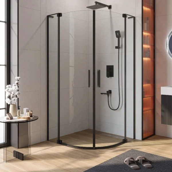 Душевой уголок Cezares Slider 90х90 см прозрачное стекло профиль черный SLIDER-R-2-80/90-C-NERO (детальная фотография)