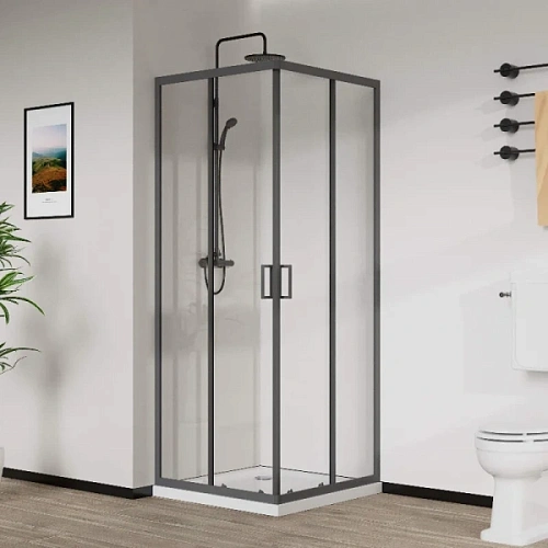 Душевой уголок Vincea City 90х90 см профиль вороненая сталь стекло прозрачное - фото 4
