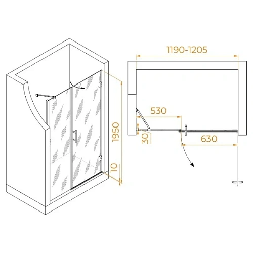 Душевая дверь в нишу RGW Hotel HO-012B 120 см черный профиль - фото 2