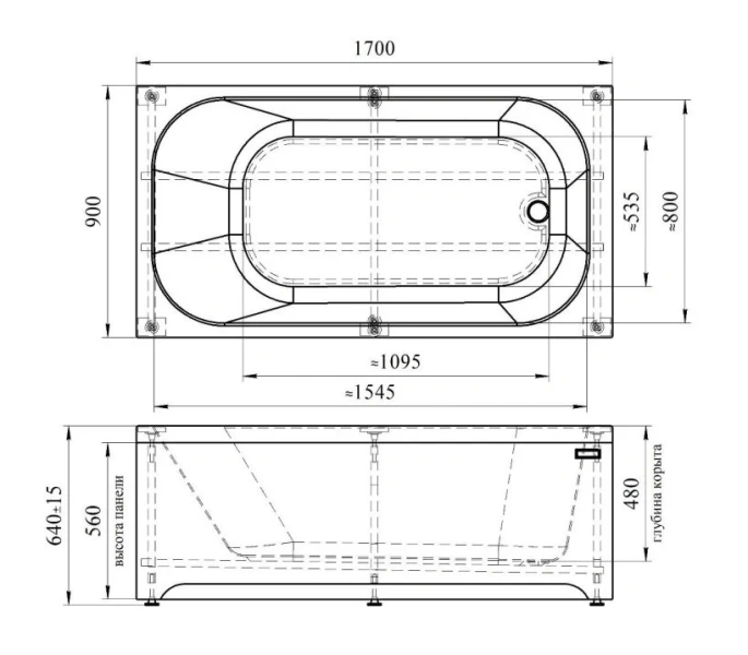 Ванна акриловая Радомир Прованс 170 x 90 см с рамой-подставкой, белая, 1-01-0-0-1-187 (детальная фотография), акриловые