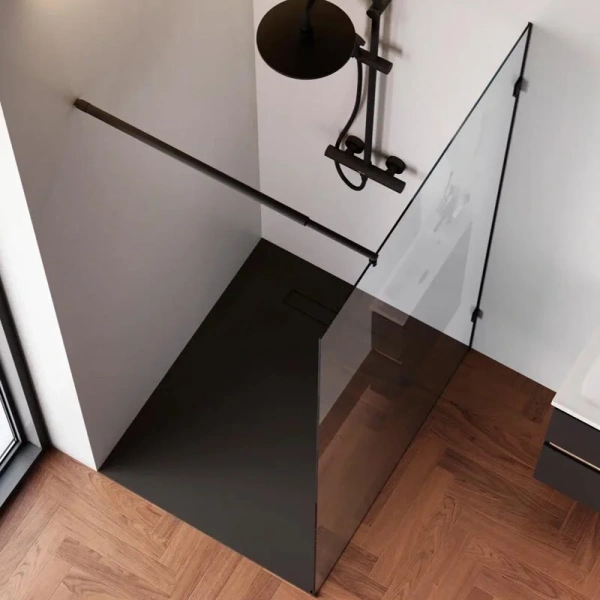 Душевая перегородка Am.Pm X-Joy 110 см профиль черный W94WI-110-F1-BTE (детальная фотография), недорогие, стеклянные