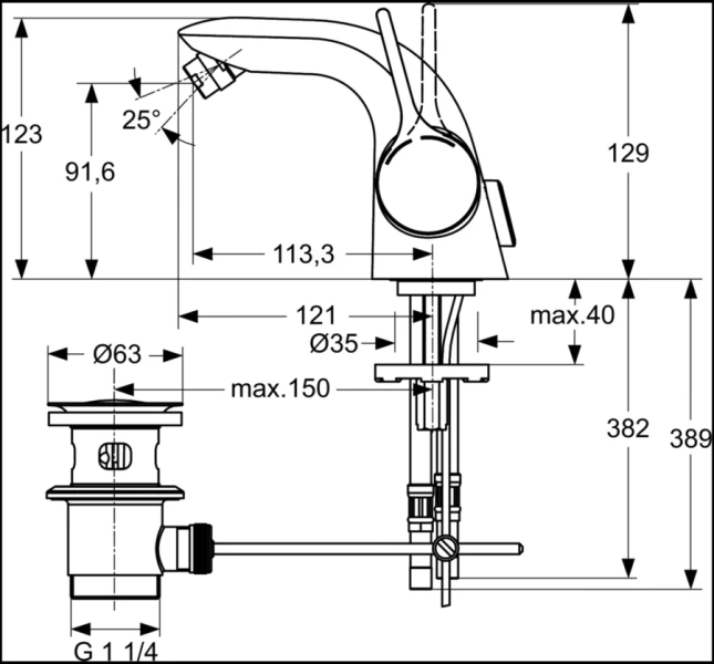 Смеситель для биде Ideal Standard Melange с донным клапаном A4268AA (детальная фотография), хром