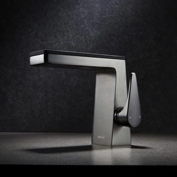 Смеситель для раковины Black&White Universe оружейная сталь 7330U (детальная фотография), современные, hi-tech