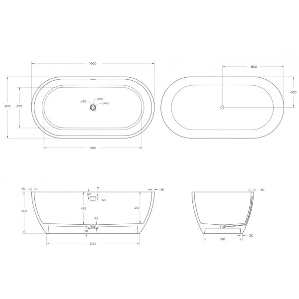 Ванна из искусственного камня Cezares Stylus 160х80 см отдельностоящая CZR-STYLUS-160-80-54-SSB (детальная фотография), искусственный камень