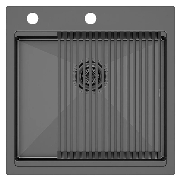 Мойка для кухни Paulmark Kroner-Pro 51 см вороненая сталь PM705151-GM (детальная фотография)