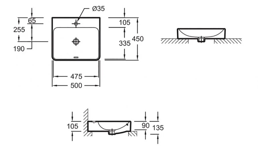 Раковина Jacob Delafon Vox 50 см накладная EVE112-00 (детальная фотография), современные, hi-tech