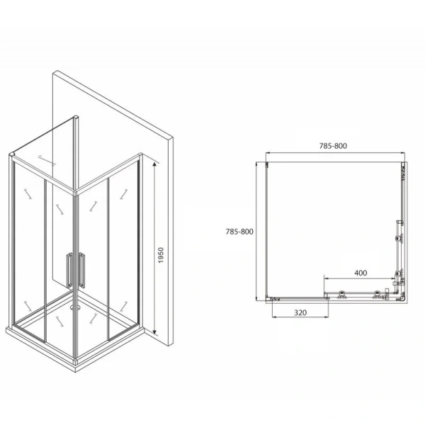 Душевой уголок Abber Schwarzer Diamant 80х80 см стекло прозрачное AG02080BH-S80B (детальная фотография), квадратные