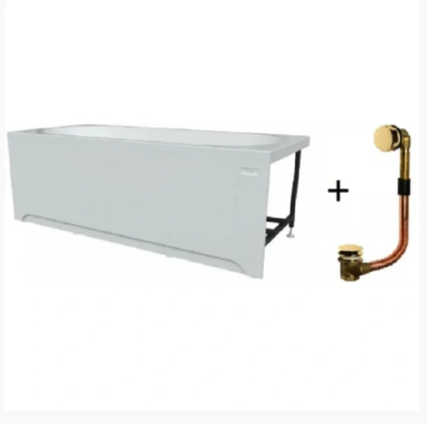 Акриловая ванна Радомир Вальс 1-01-4-0-1-336К, 170 х 70 см, каркас, фронтальный экран, сифон, слив-перелив автомат в комплекте, белая/бронза (детальная фотография), 170х70