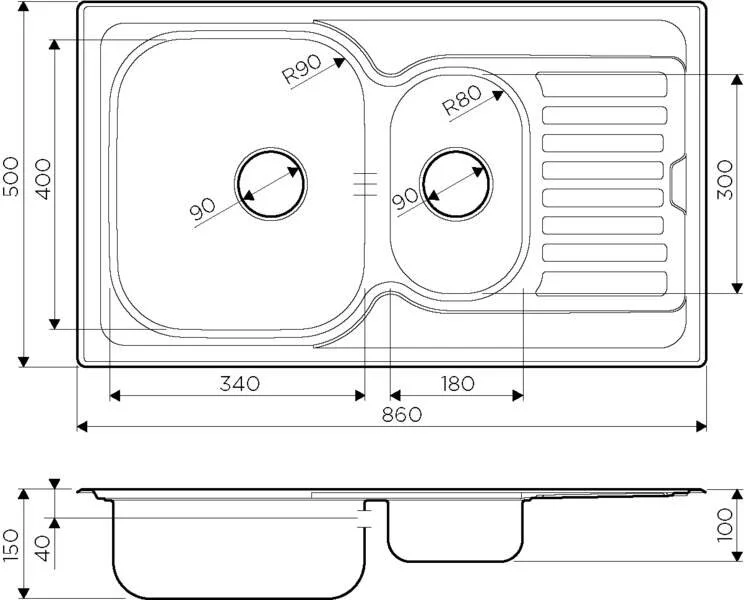 Мойка для кухни Omoikiri Kashiogawa 86-2-IN 86 см нержавеющая сталь 4993454 (детальная фотография), из нержавеющей стали, стальные, металлические