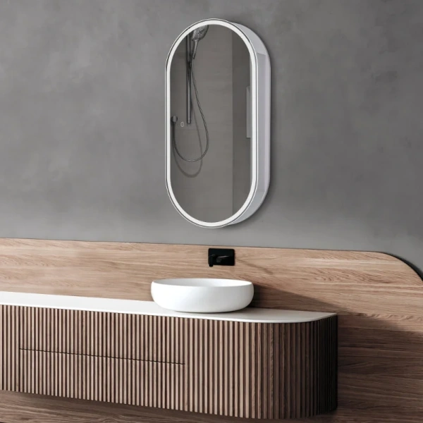 Зеркальный шкаф с подсветкой Abber Kontur 50 см белый AG6339S (детальная фотография), 50 см