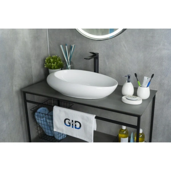 Раковина GID Creativo N9050 59 см белая 51167 (детальная фотография), одинарные, недорогие, с антигрязевым покрытием