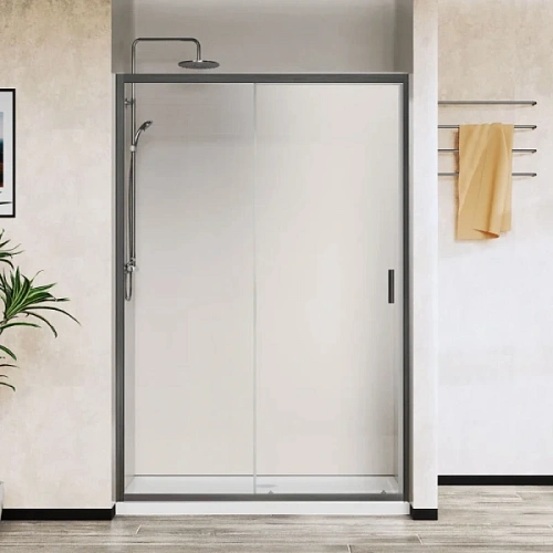 Душевая дверь в нишу Vincea City 110 см профиль вороненая сталь стекло прозрачное - фото 2