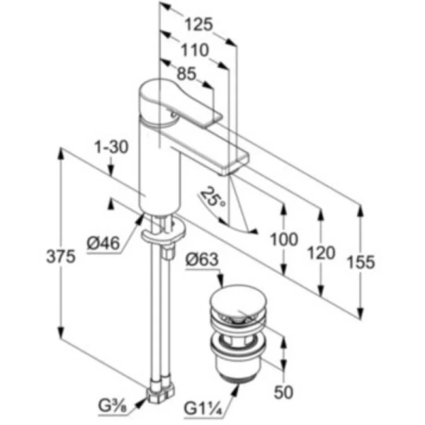 Смеситель для раковины Kludi Zenta SL черный 482983965 (детальная фотография), для раковины