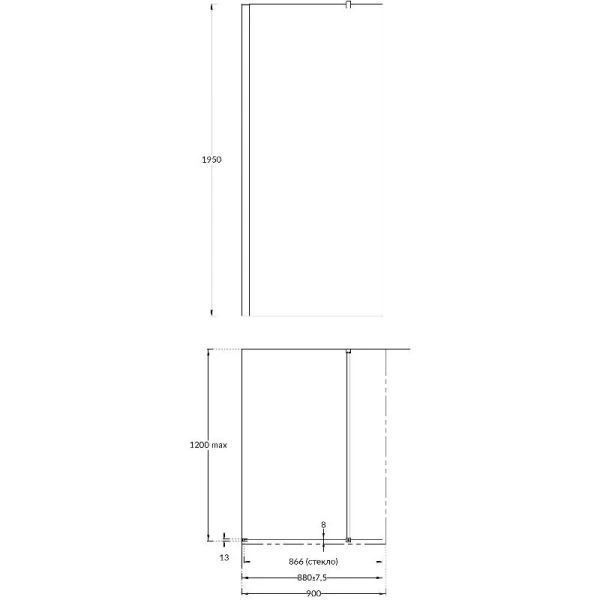 Душевая перегородка Kerama Marazzi Vetro 90 см профиль хром VE.90.WI.CR (детальная фотография), современные, hi-tech