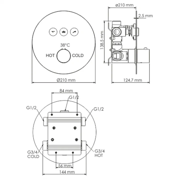 Смеситель для душа WasserKRAFT Dinkel Thermo 5844 (детальная фотография), для душа