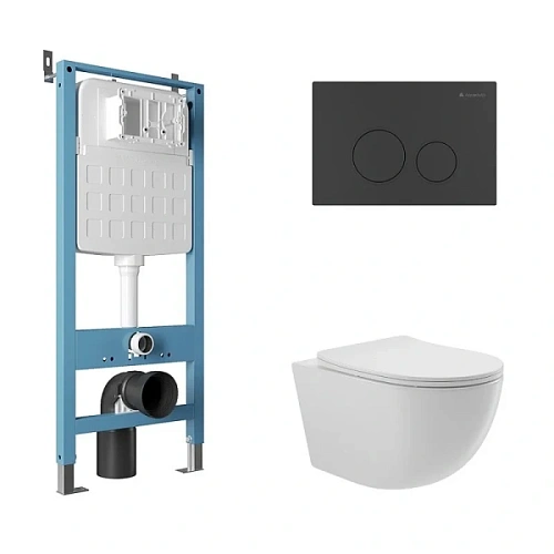 Унитаз с инсталляцией Aqueduto Ovo клавиша черная матовая - фото 3