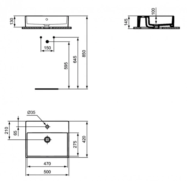 Раковина Ideal Standard Strada 50 см прямоугольная K081601 (детальная фотография), современные, hi-tech