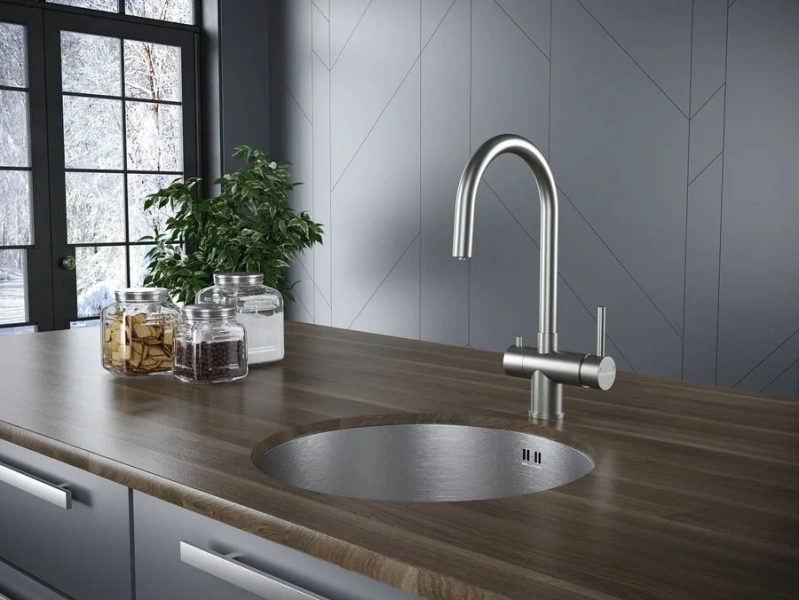 Смеситель для кухни Paulmark Heller He213218 с переключением на питьевую воду (детальная фотография), матовый хром, золото, белые, черные