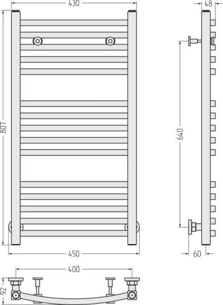 Полотенцесушитель водяной Сунержа Аркус 40х80 см без покрытия 00-0251-8040 (детальная фотография), хром