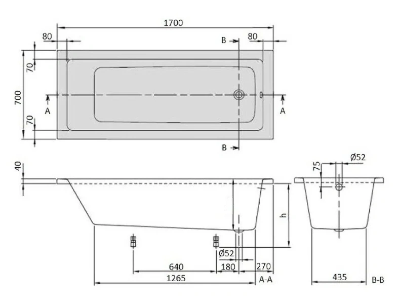 Ванна акриловая Villeroy & Boch Targa Plus Mono UBA177NES2V-01, 170 x 70 см, альпийский белый (детальная фотография), акриловые