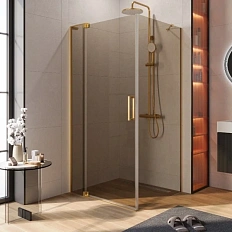 Душевой уголок Cezares Slider 110х100 см стекло бронзовое профиль брашированное золото