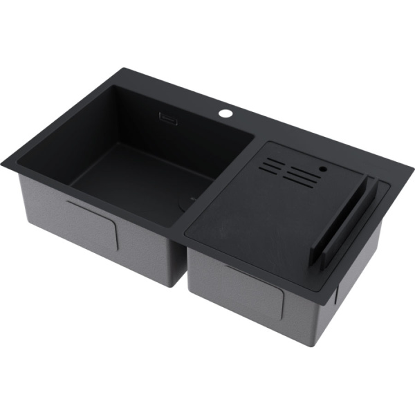 Мойка для кухни Omoikiri Akisame 86-2 Side GB 86 см графит 4997047 (детальная фотография), врезные