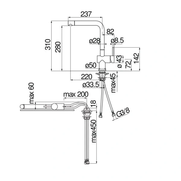 Смеситель для кухни Nobili Live c выдвижным изливом LV00113/70CR (детальная фотография), для кухни