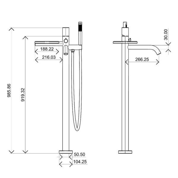Смеситель для ванны Boheme Stick графит матовый 129-GM.2 (детальная фотография), для ванны