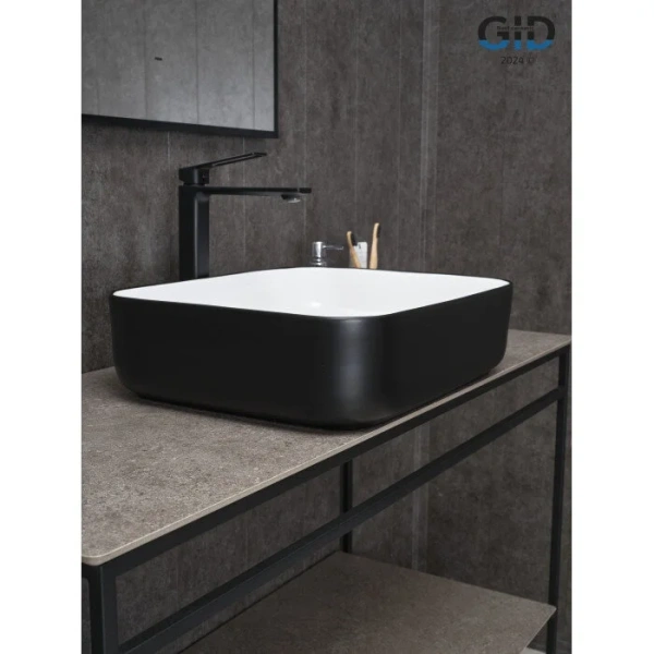 Раковина GID Geometrico Nc366 50 см белая/черная 52205 (детальная фотография), накладные (на столешницу)